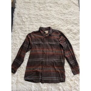 Red Head Brand Co. Mens‎ Flannel Shirt LT Brown Striped Long Sleeve